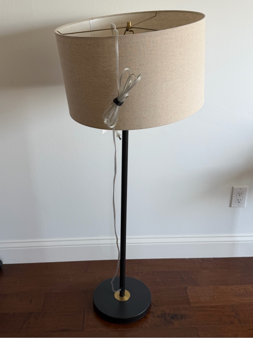West Elm Beige Drum Shade Floor Lamp with Black and Gold Base or White with Gold